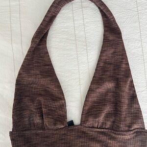 Divided Brown Checkered Halter Top